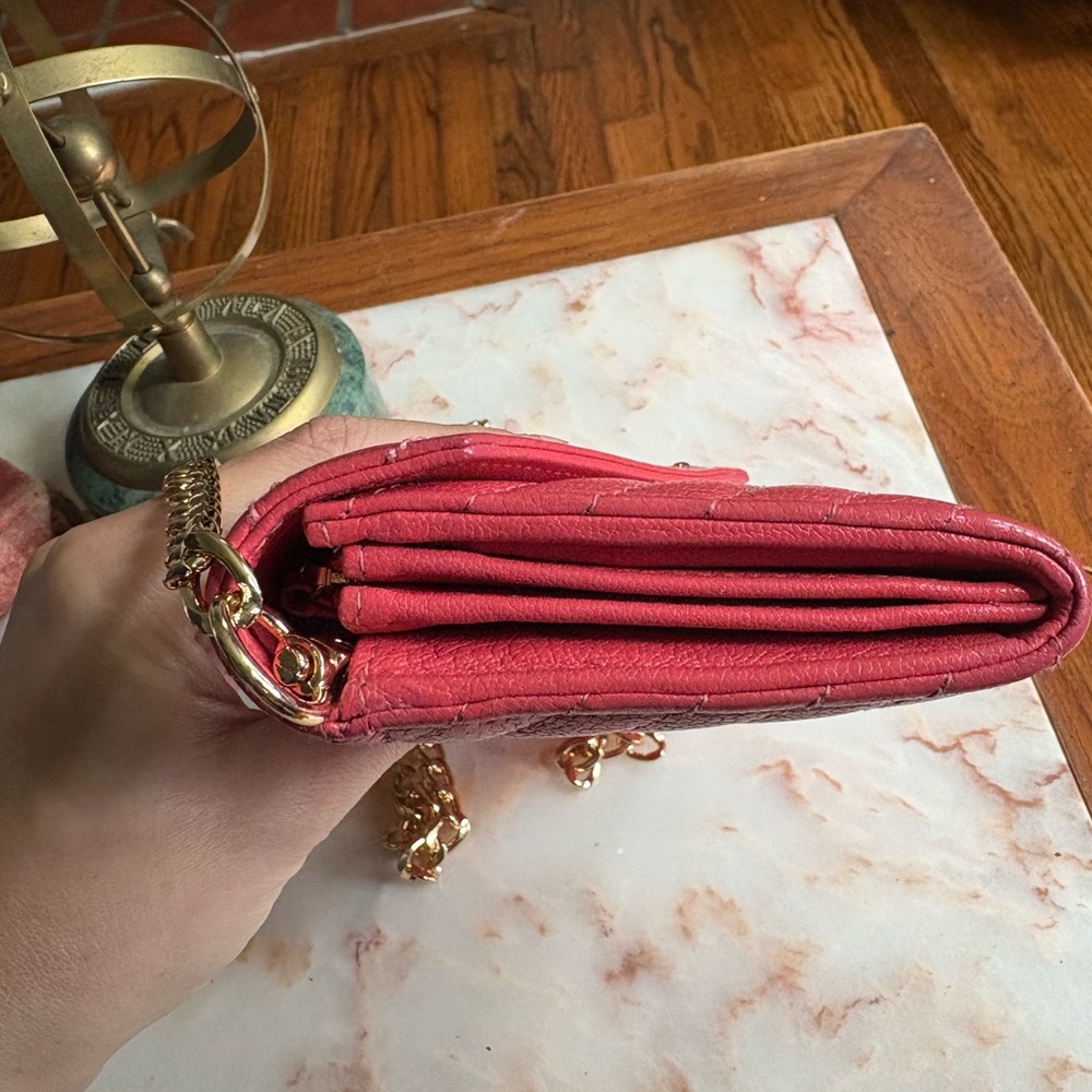 Chanel Pink and Gold Quilted Chevron Wallet with Chain WOC - Picture 7 of 12